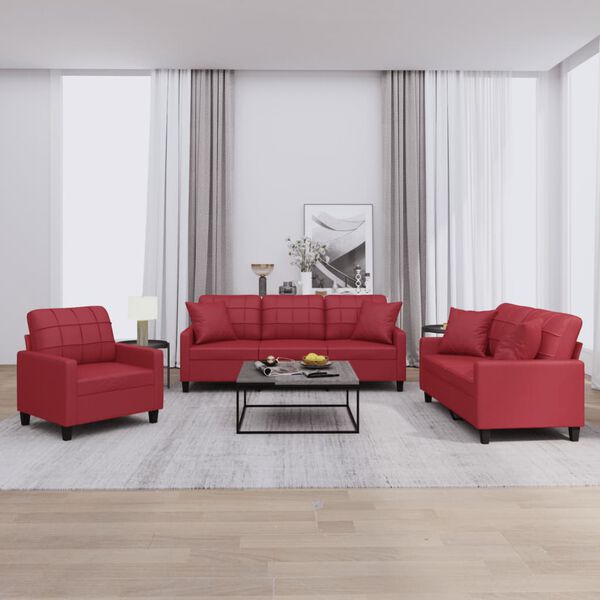 vidaXL Ensemble de canap&eacute;s 3 pcs et coussins rouge bordeaux similicuir