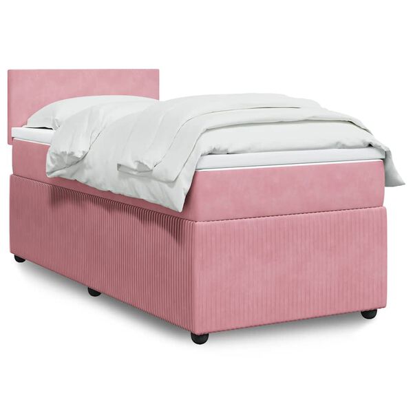 vidaXL Sommier &agrave; lattes de lit avec matelas Rose 90x200 cm Velours