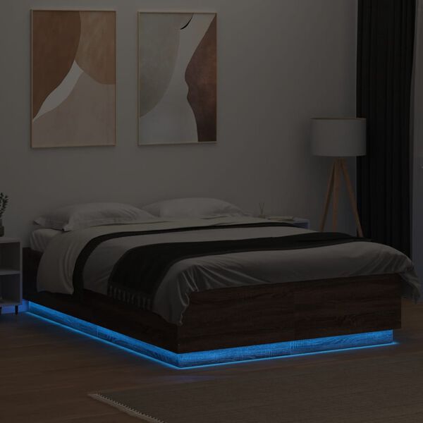 vidaXL Cadre de lit avec LED sans matelas ch&ecirc;ne marron 160x200 cm