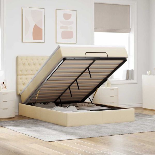 VidaXL Cadre de lit ottoman avec matelas cr&egrave;me 140x200 cm tissu