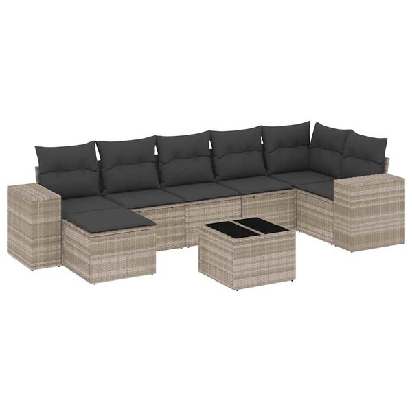 vidaXL Salon de jardin 8 pcs avec coussins gris clair r&eacute;sine tress&eacute;e