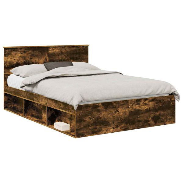 vidaXL Cadre de lit Ch&ecirc;ne fum&eacute; 140 x 190 cm Pin massif