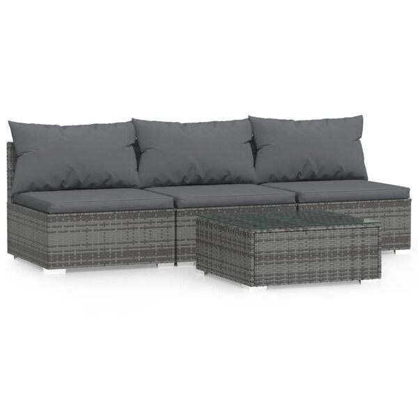 vidaXL Salon de jardin 4 pcs avec coussins Gris Résine tressée