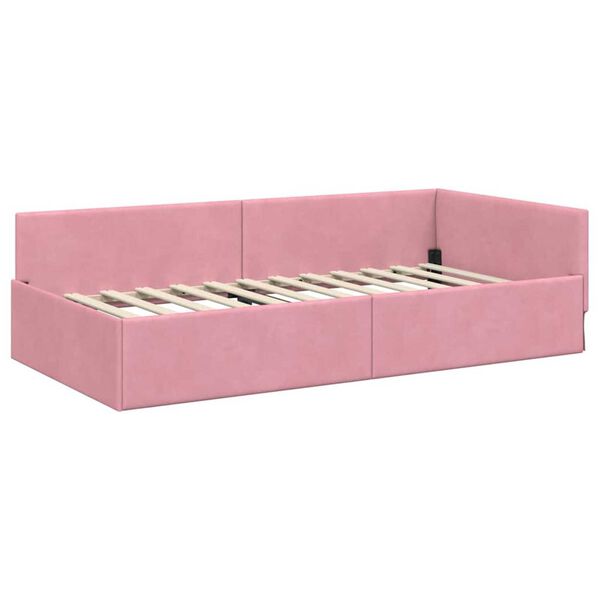 vidaXL Cadre de lit d'angle Rose 90 cm x 200 cm Velours