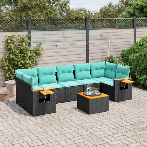 vidaXL Salon de jardin 8 pcs avec coussins noir r&eacute;sine tress&eacute;e