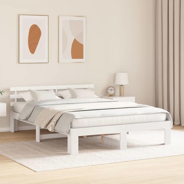vidaXL Cadre de lit avec t&ecirc;te de lit Blanc 150 x 200 cm Pin massif