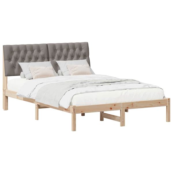 vidaXL Cadre de lit avec t&ecirc;te de lit Taupe 140 x 190 cm Pin massif