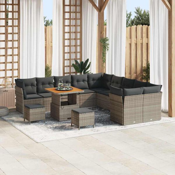 vidaXL Ensemble de canap&eacute; de jardin 13 pcs Gris polyrotin