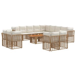 vidaXL Ensemble de canap&eacute; de jardin 14 pc Blanc Naturel et Cr&egrave;me