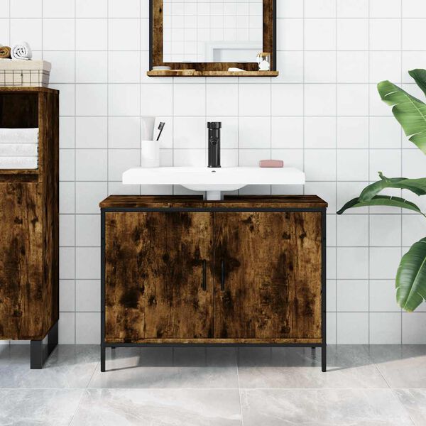 vidaXL Armoire lavabo de salle de bain ch&ecirc;ne fum&eacute; 80x30x60 cm