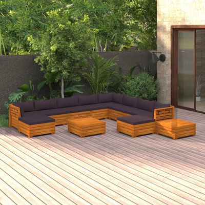 vidaXL Salon de jardin 12 pcs avec coussins Bois d'acacia solide