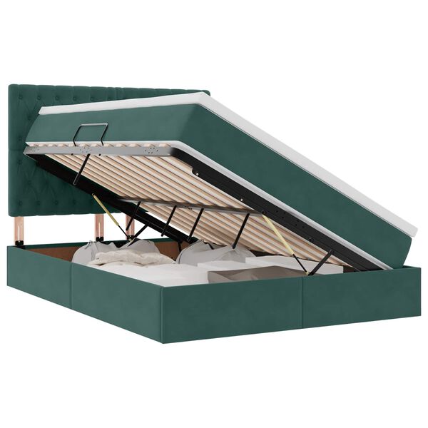 vidaXL Lit avec rangement et LED Vert fonc&eacute; 140 x 200 cm Velours