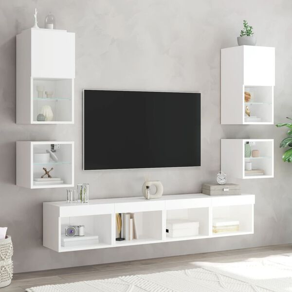 vidaXL Unit&eacute;s murales TV avec LED 8 pcs blanc bois d'ing&eacute;nierie