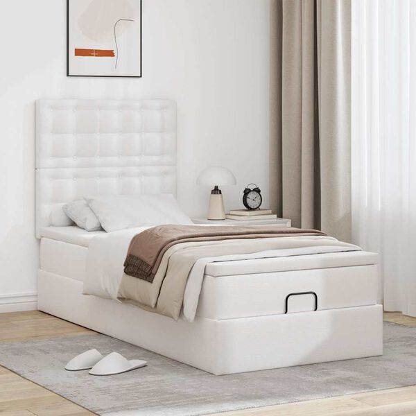 VidaXL Cadre de lit ottoman avec matelas blanc 100x200 cm similicuir