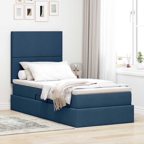 vidaXL Lit avec rangement et LED avec LED Bleu 90 x 190 cm Polyester
