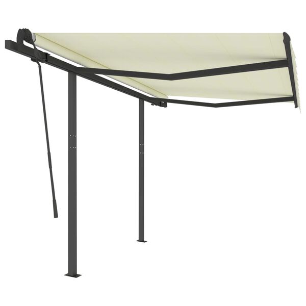 vidaXL Auvent manuel r&eacute;tractable avec poteaux 3x2,5 m Cr&egrave;me