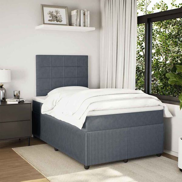 vidaXL Sommier &agrave; lattes de lit et matelas gris fonc&eacute; 120x190cm velours