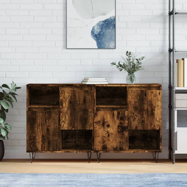 vidaXL Buffets 2 pcs ch&ecirc;ne fum&eacute; bois d'ing&eacute;nierie