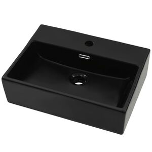 vidaXL Vasque avec trou de robinet en c&eacute;ramique Noir 51,5x38,5x15 cm