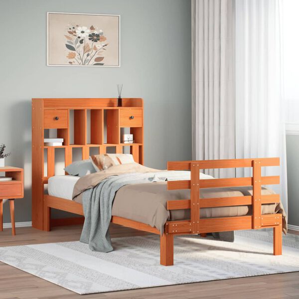 vidaXL Lit biblioth&egrave;que sans matelas cire marron 75x190 cm pin massif