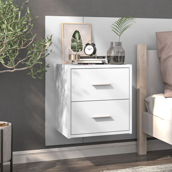 vidaXL Table de chevet murale Blanc brillant