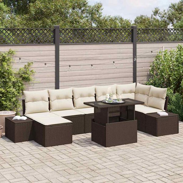 vidaXL Ensemble de canap&eacute; de jardin avec coussin 8 pcs Marron et cr&egrave;me