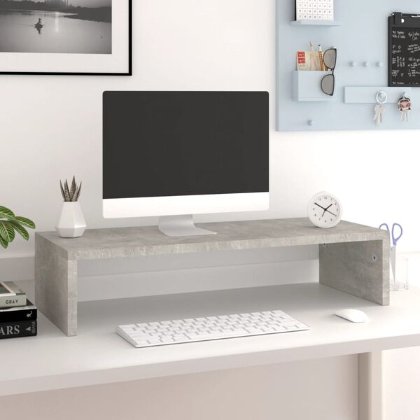 vidaXL Support de moniteur Gris b&eacute;ton 60x23,5x12 cm Bois d'ing&eacute;nierie