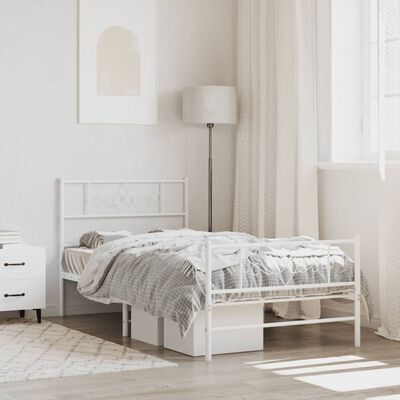 vidaXL Cadre de lit métal sans matelas avec pied de lit blanc 90x190cm