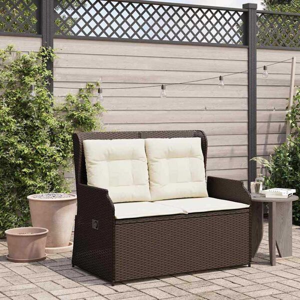 vidaXL Banc de jardin avec coussin Marron Poly rotin