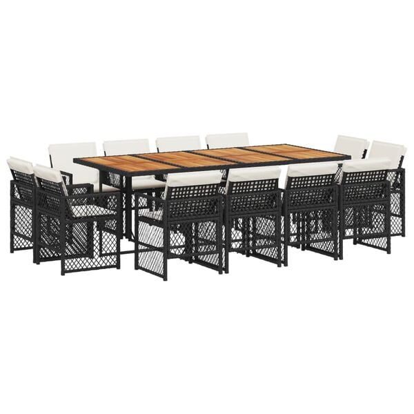 vidaXL Ensemble &agrave; manger de jardin 13 pcs coussins noir r&eacute;sine tress&eacute;e