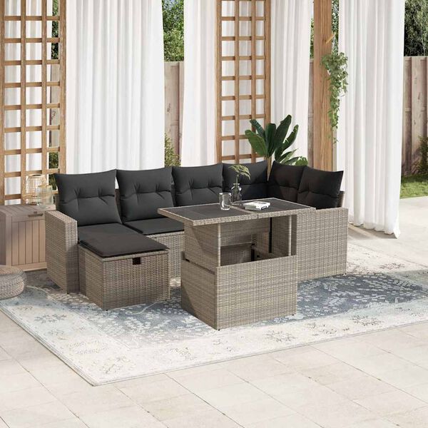 vidaXL Salon de jardin avec coussins 7 pcs gris clair r&eacute;sine tress&eacute;e