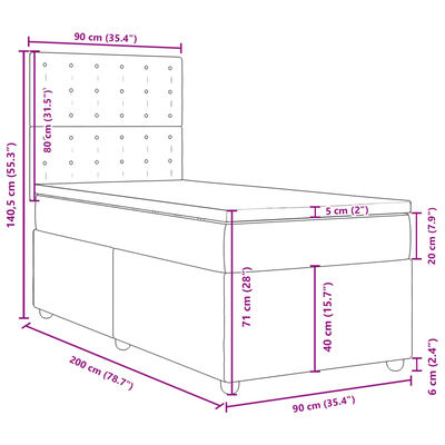 vidaXL Sommier à lattes de lit avec matelas Gris clair 90x200 cm Tissu