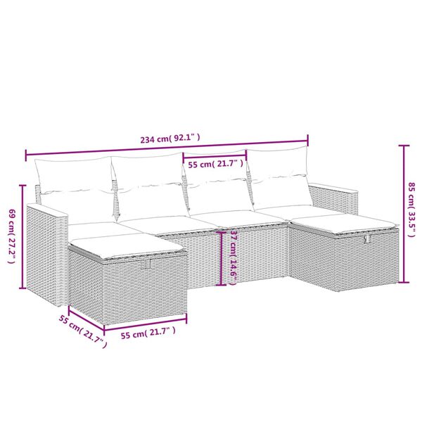 vidaXL Salon de jardin 6 pcs avec coussins noir r&eacute;sine tress&eacute;e