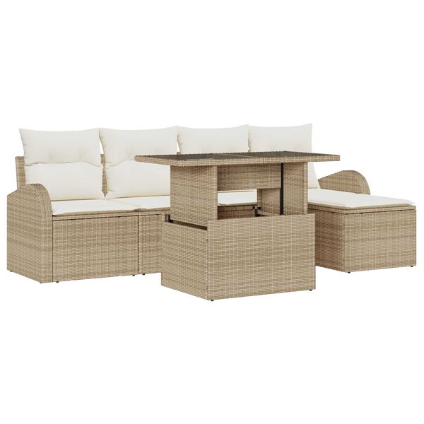 vidaXL Ensemble de canap&eacute; de jardin 6 pcs Beige Poly rotin