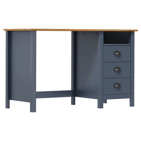 vidaXL Bureau Hill avec 3 tiroirs Gris 120x50x74 cm Pin solide