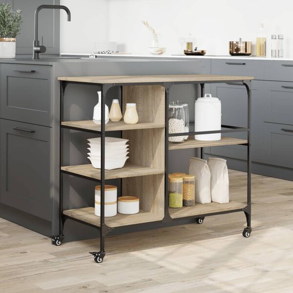 vidaXL Chariot de cuisine ch&ecirc;ne sonoma 100x45x89,5cm bois d'ing&eacute;nierie