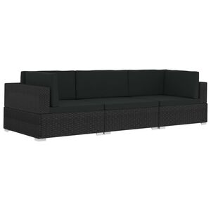 vidaXL Salon de jardin 3 pcs avec coussins r&eacute;sine tress&eacute;e noir