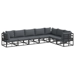 vidaXL Ensemble de canap&eacute; de jardin avec coussin 7 pcs Noir Aluminium