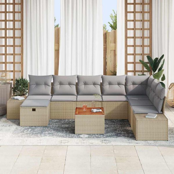 vidaXL Ensemble de canap&eacute; de jardin 9 pcs Beige Poly rotin