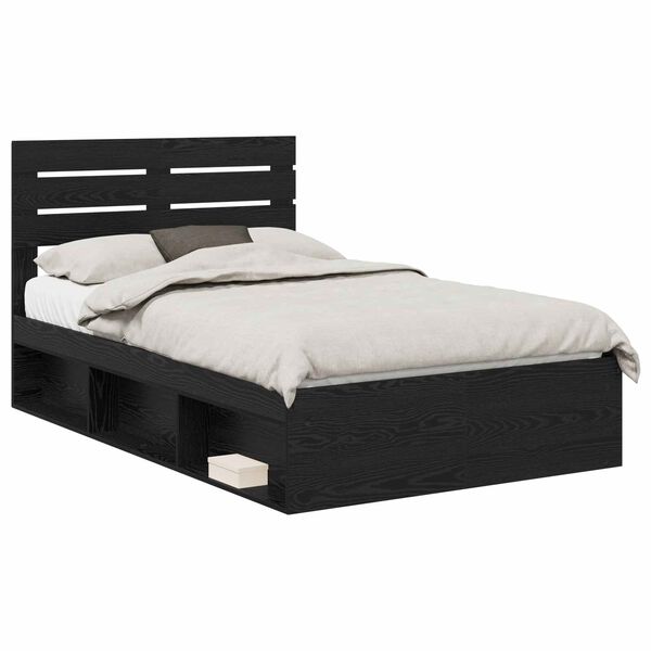 vidaXL Cadre de lit avec t&ecirc;te de lit Noir 135 x 190 cm Pin massif