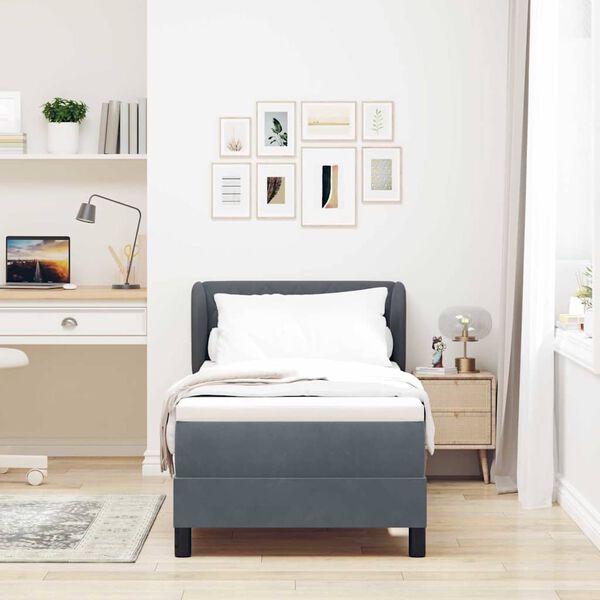 vidaXL Lit &agrave; ressorts avec matelas gris fonc&eacute; 80x200 cm en velours