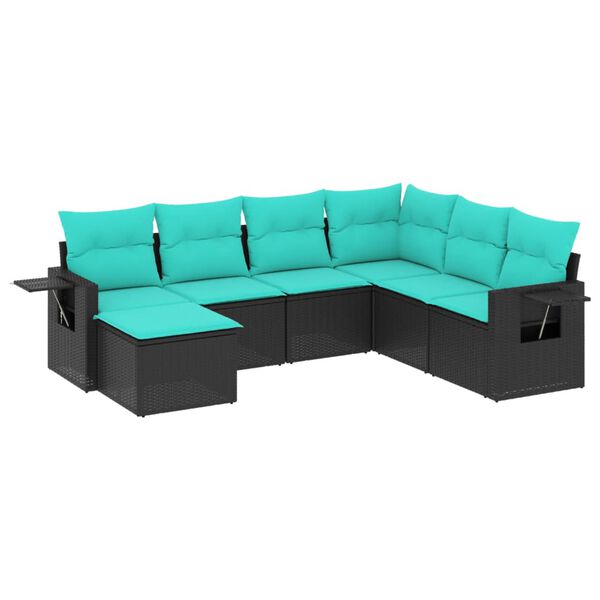 vidaXL Salon de jardin 7 pcs avec coussins noir r&eacute;sine tress&eacute;e