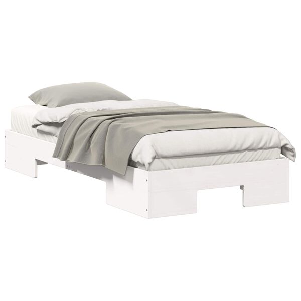 vidaXL Cadre de lit sur&eacute;lev&eacute; Blanc 90 x 200 cm Bois massif en pin