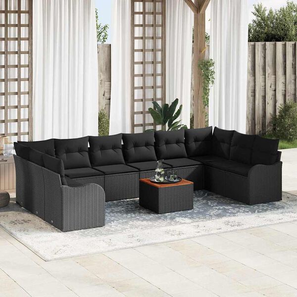vidaXL Ensemble de canap&eacute; de jardin avec coussin 11 pcs Noir polyrotin