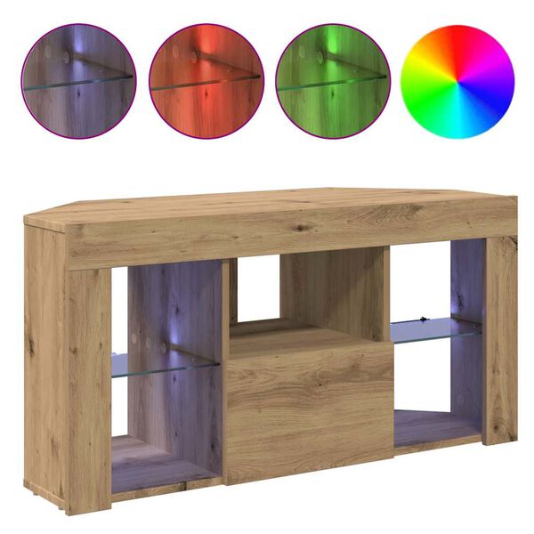vidaXL Meuble TV LED d'Angle Ch&ecirc;ne artisanal 100 x 40 x 50 cm