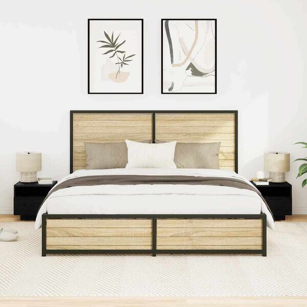 vidaXL Cabinet de chevet avec tiroir 2 pcs Ch&ecirc;ne noir 40 x 39 x 37 cm