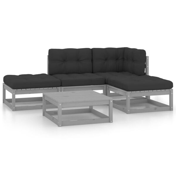 vidaXL Salon de jardin 5 pcs avec coussins Bois de pin massif