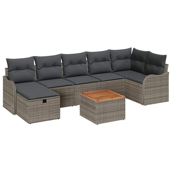 vidaXL Ensemble de canap&eacute; de jardin avec coussin 8 pcs Gris Poly rotin