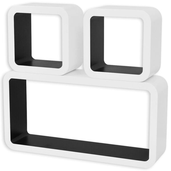 3 &Eacute;tag&egrave;res cubes murales et en MDF Blanc-Noir pour DVD/Livres