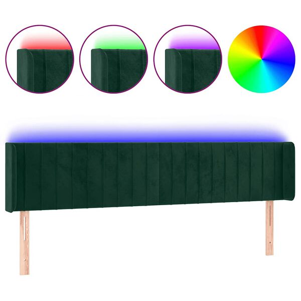 vidaXL T&ecirc;te de lit &agrave; LED Vert fonc&eacute; 183x16x78/88 cm Velours